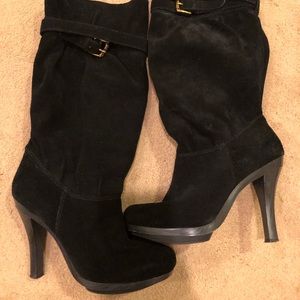 Black suede heeled boots